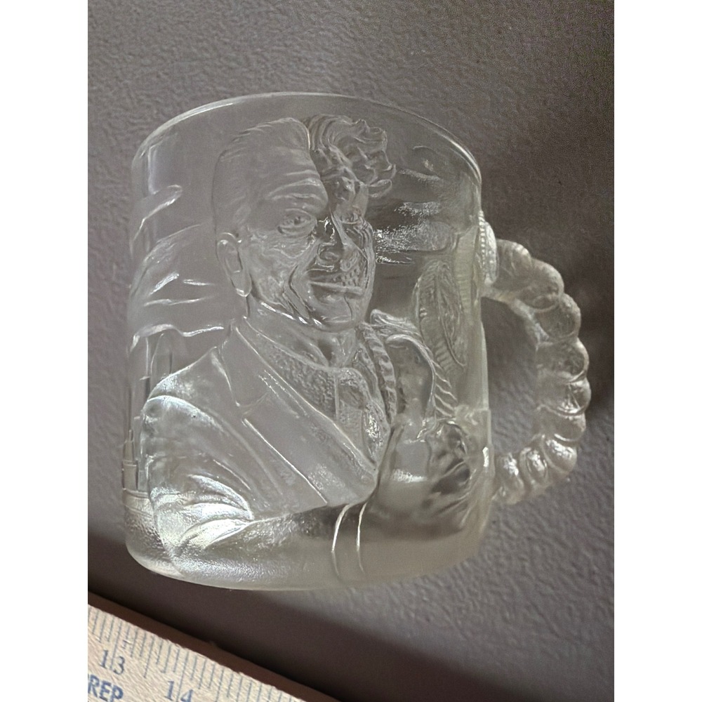 Vintage 1995 McDonalds Batman Forever Two-Face Glass Mug Embossed Clear France